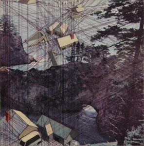 A grid overlayed on a painted landscape
