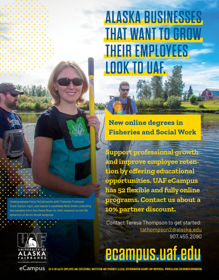 The ad that ran in the magazine, featuring students doing fieldwork in the sunshine