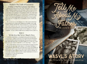 The cover of the book, Tell Me About My Father. Featured are black and white photos on a table along with a cap and a mining lamp
