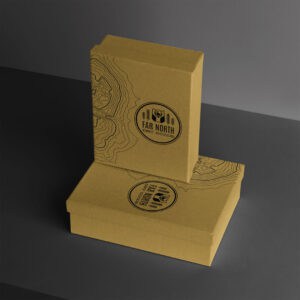 The Far North Dry Goods logo on cardboard boxes